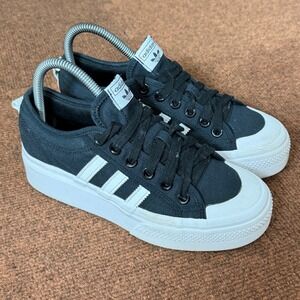 Adidas Nizza Platform Sneakers Womens 7 Black White Canvas Shoes FV5321